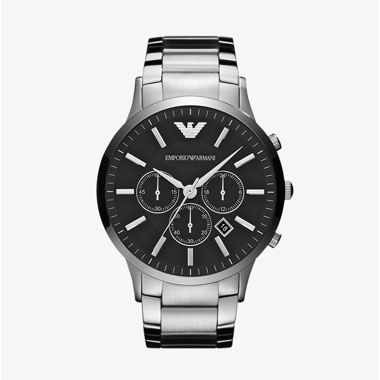 EMPORIO ARMANI นาฬิกาข้อมือผู้ชาย รุ่น AR2460 Sportivo Chronograph Black Dial - Silver